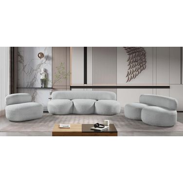 Venti Boucle Fabric Living Room Set In Grey