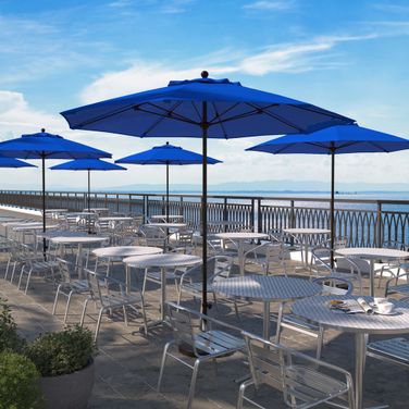 Venture 9' Patio Umbrella with Aluminum Pole Fiberglass Ribs Push Lift with Olefin Fabric In Royal Blue and Bronze