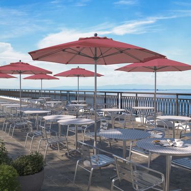 Venture 9' Patio Umbrella with Aluminum Pole Fiberglass Ribs Push Lift with Sunbrella Fabric In Hot Pink and Silver Anodized