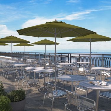 Venture 9' Patio Umbrella with Aluminum Pole Fiberglass Ribs Push Lift with Sunbrella Fabric In Spectrum Cilantro and Matte White