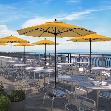 Venture 9' Patio Umbrella with Aluminum Pole Fiberglass Ribs Push Lift with Sunbrella Fabric In Sunflower Yellow and Bronze