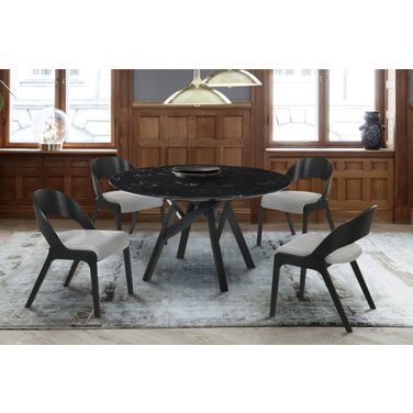 Venus and Polly 5-Piece Black Marble Round Dining Set