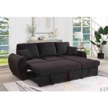 Veronica Reversible Sleeper Sectional Sofa with Storage Chaise In Black