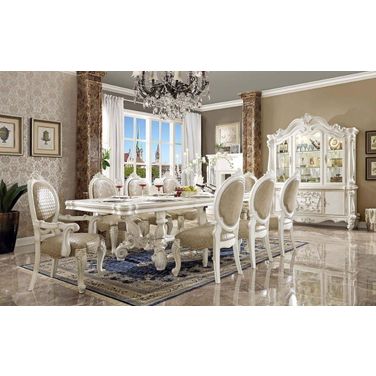 Versailles 120 Inch Dining Room Set With Oval Back Chairs (Bone White)