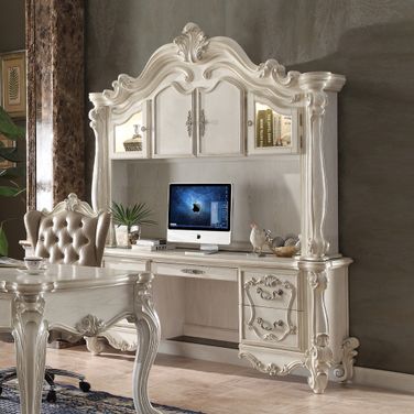 Versailles Executive Computer Desk with Hutch In Bone White