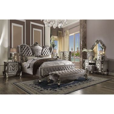 Versailles California King Bed In Velvet and Antique Platinum