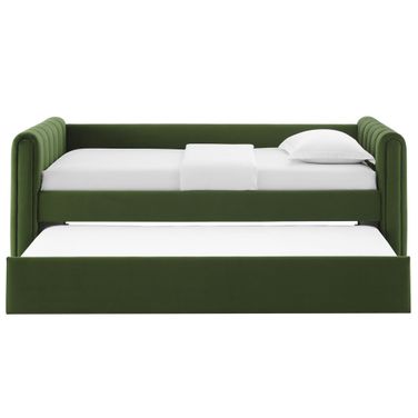 Veyla Channel Tufted Performance Velvet Twin Daybed With Trundle In Moss Green