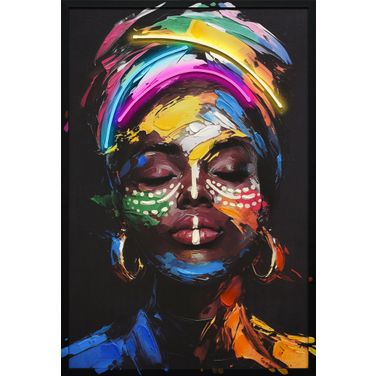 Vibrant Chromatic Muse - 37" x 25" - Hand-Embellished LED Canvas In Black and Multicolor