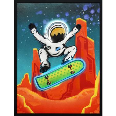 Vibrant Kuiper Belt Kick-Flip by Joy Hernandez - 33" x 25" - Hand-Embellished LED Canvas In Orange/Black/White