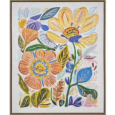 Vibrant Petal Reverie I - 28" x 24" - Hand-Embellished Canvas In Multi and Natural
