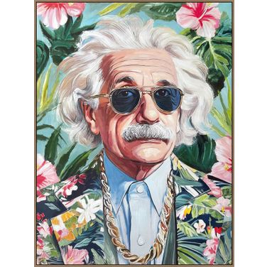 Vibrant Tropical Icon I - 48" x 36" - Hand-Embellished Canvas In Blue/Green/Pink