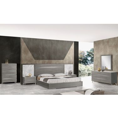 Victoria Anthracite Melamine Gray Marble Platform Bedroom Set