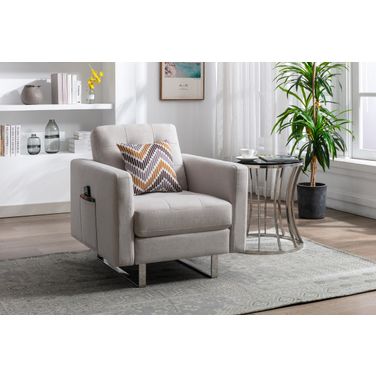 Victoria Beige Linen Fabric Armchair
