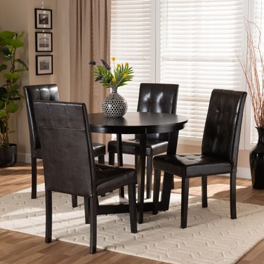 Vida Faux Leather Upholstered and Wood 5-Piece Dining Set In Dark Brown