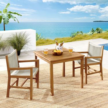 Vienna 3-Piece Outdoor Patio Teak and Rope Dining Set With Armchairs In Natural