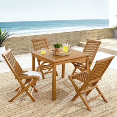 Vienna 5-Piece Outdoor Patio Teak Wood Dining Set With Folding Chairs In Natural