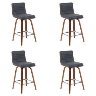 Vienna Counter Height Swivel Bar Stool Set of 4 In Vintage Black and Walnut