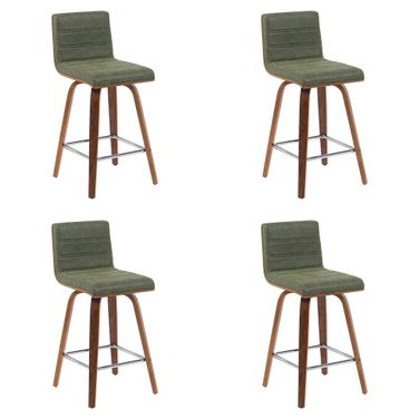 Vienna Counter Height Swivel Bar Stool Set of 4 In Vintage Green and Walnut