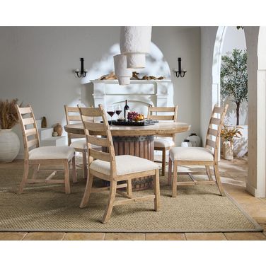 Vineyard Row Round Dining Room Set In Dark Wood