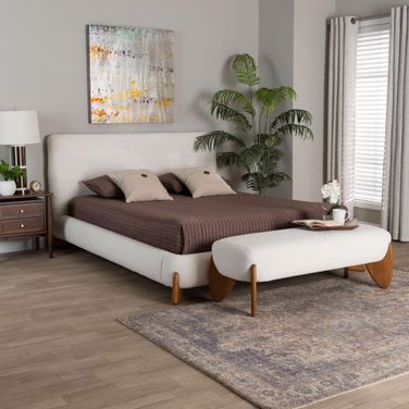 Vinicio Boucle Queen Size 2-Piece Bedroom Set In Cream and Walnut Brown