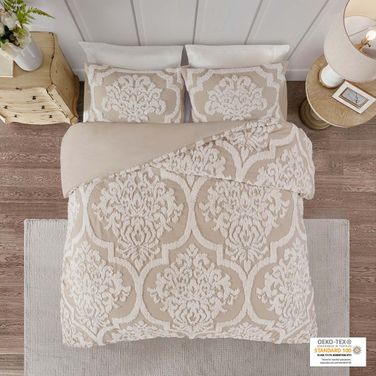 Viola Cotton Tufted 3 Piece Queen Duvet Cover Set In Taupe