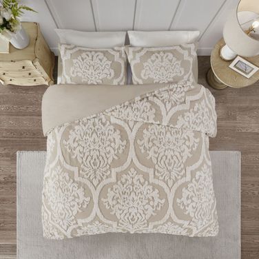 Viola Cotton Tufted 3 Piece King Duvet Cover Set In Taupe