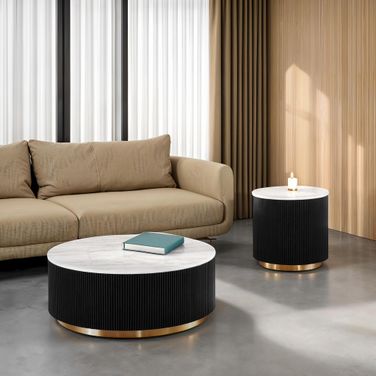Virden Round Cocktail Table In Black/White/Gold