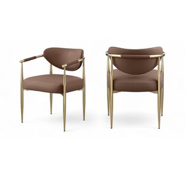 Virella Vegan Leather Upholstered Dining Chair Set of 2 In Brown and Brushed Brass