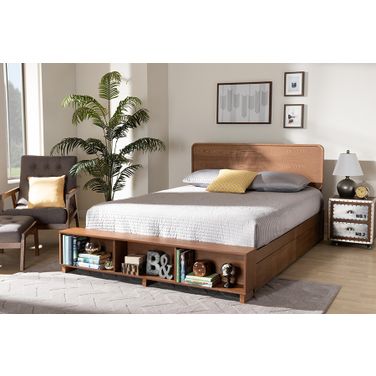 Vita Modern Transitional Ash Walnut Brown Finished Wood 4-Drawer Full Size Platform Storage Bed