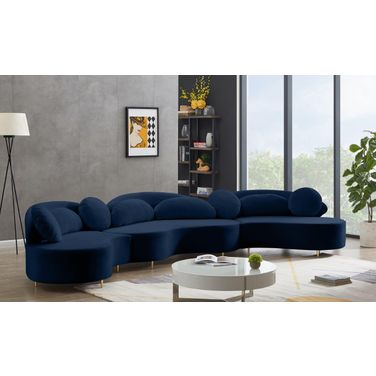 Vivacious 3-Piece Velvet Sectional In Navy