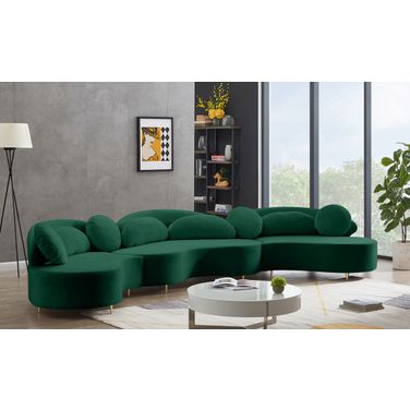 Vivacious 3-Piece Velvet Sectional In Green