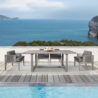 Vivid Outdoor Patio Dining Room Set In Gray Eucalyptus