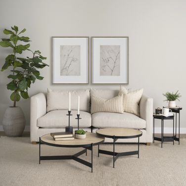 Wade Travertine Marble And Metal Occasional Table Set In Black and Beige