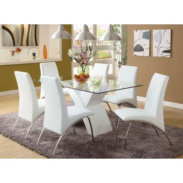 Wailoa White Glass Top Dining Room Set