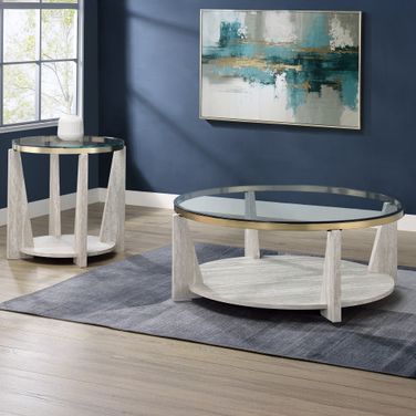 Wanda Round Glass Top Occasional Table Set with Casters In Grey