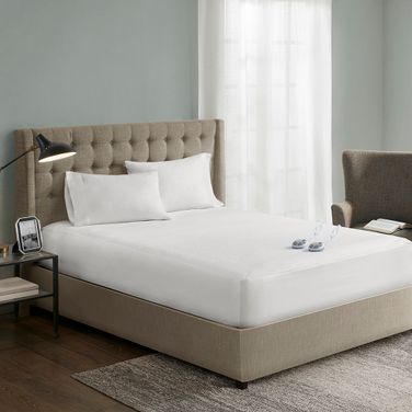 Waterproof Heated King Mattress Pad In White