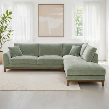 Watton Right Chaise Sectional In Olive Green