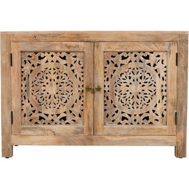 Waverly 2 Door Solid Wood Accent Cabinet With Hand-Carved Doors In Natural