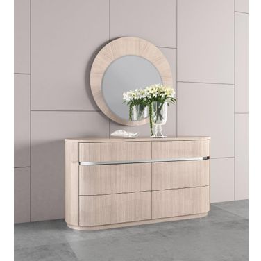 Waves Dresser In High Gloss Beige Angley With 6 Self-Closing Drawers
