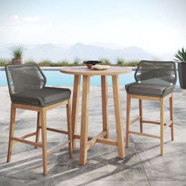 Wellspring 3-Piece Outdoor Patio Teak Wood Bar Set In Graphite Gray