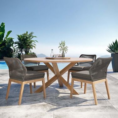 Wellspring 5 Piece Outdoor Patio Teak Wood Dining Set In Gray Graphite