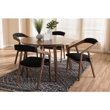 Wendy Mid-Century Modern Black Fabric And Walnut Medium Brown Wood Finishing Dining Set