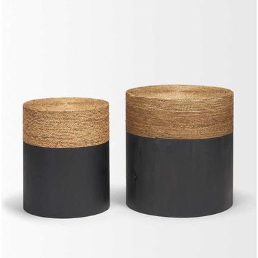 Wenopa Wood with Natural Jute Accent Tables In Black