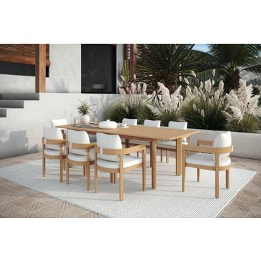 Wesley Wood Extendable Patio Dining Room Set with Self Storing Leaf In Brown and Natural