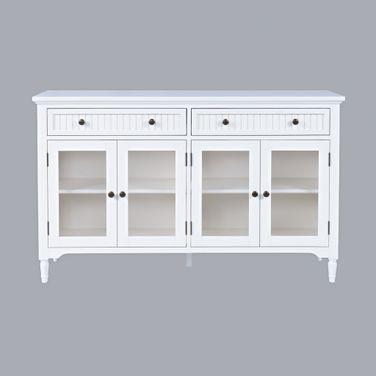 Westport 58 Inch Glass Door Sideboard Cabinet Buffet with Adjustable Shelves In White