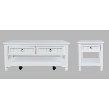 Westport Occasional Table Set with Storage and Caster Wheels In White