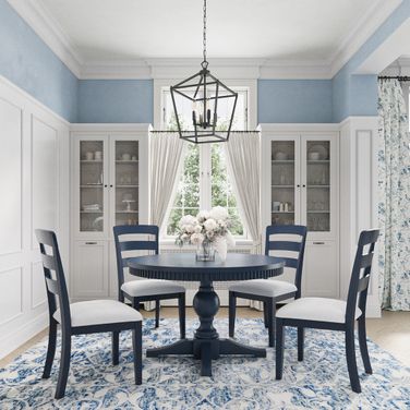 Westport Round-to-Oval Pedestal Dining Room Set In Navy and Blue