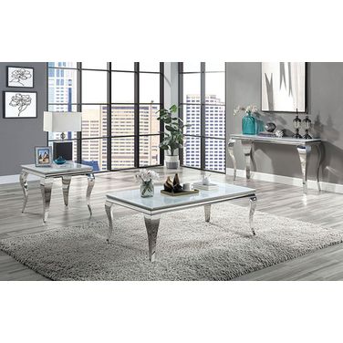 Wetzikon Occasional Table Set In White/Silver