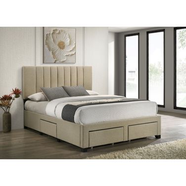 Wheatland 4-Drawer Upholstered Queen Storage Bed In Light Brown