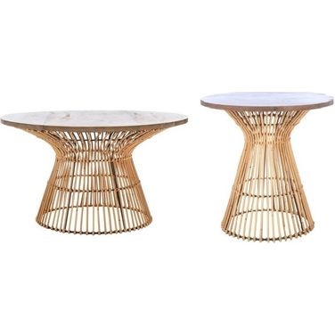 Whent Round Occasional Table Set In Natural and Black